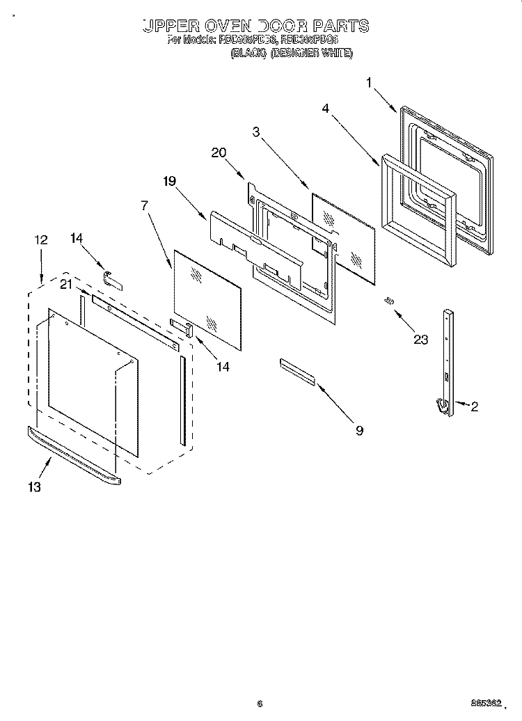 UPPER OVEN DOOR Diagram and Parts List for RBD305PDB6  Whirlpool Wall Oven