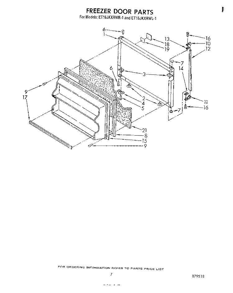 FREEZER DOOR Diagram and Parts List for ET16JKXRWR1  Whirlpool Refrigerator