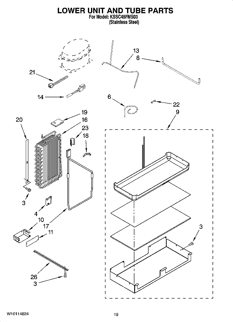 LOWER UNIT AND TUBE PARTS Diagram and Parts List for KSSC48FMS03  KitchenAid Refrigerator