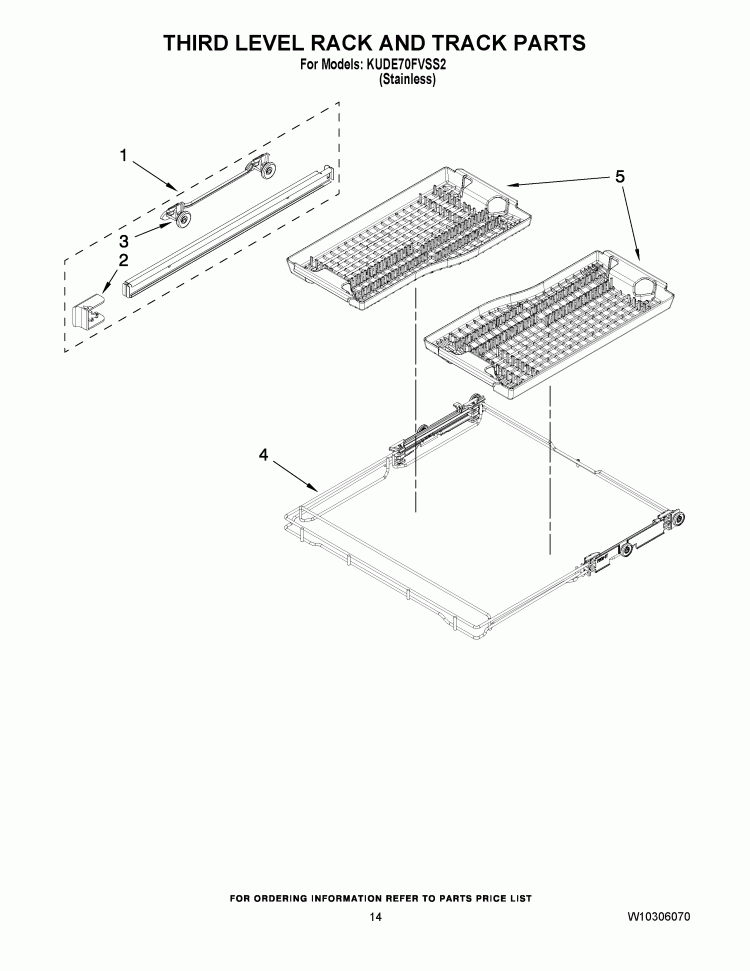 THIRD LEVEL RACK AND TRACK PARTS Diagram and Parts List for KUDE70FVSS2  KitchenAid Dishwasher