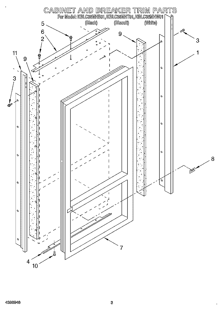 CABINET AND BREAKER TRIM Diagram and Parts List for KBLC36MHT01  KitchenAid Refrigerator