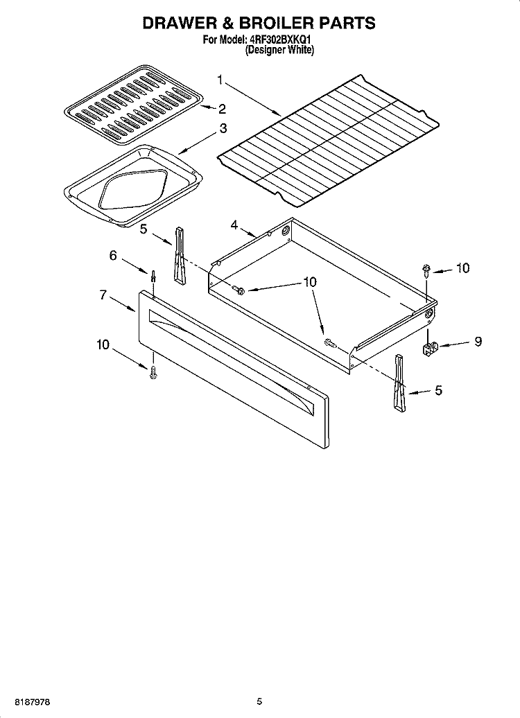 DRAWER & BROILER PARTS Diagram and Parts List for 4RF302BXKQ1  Whirlpool Range