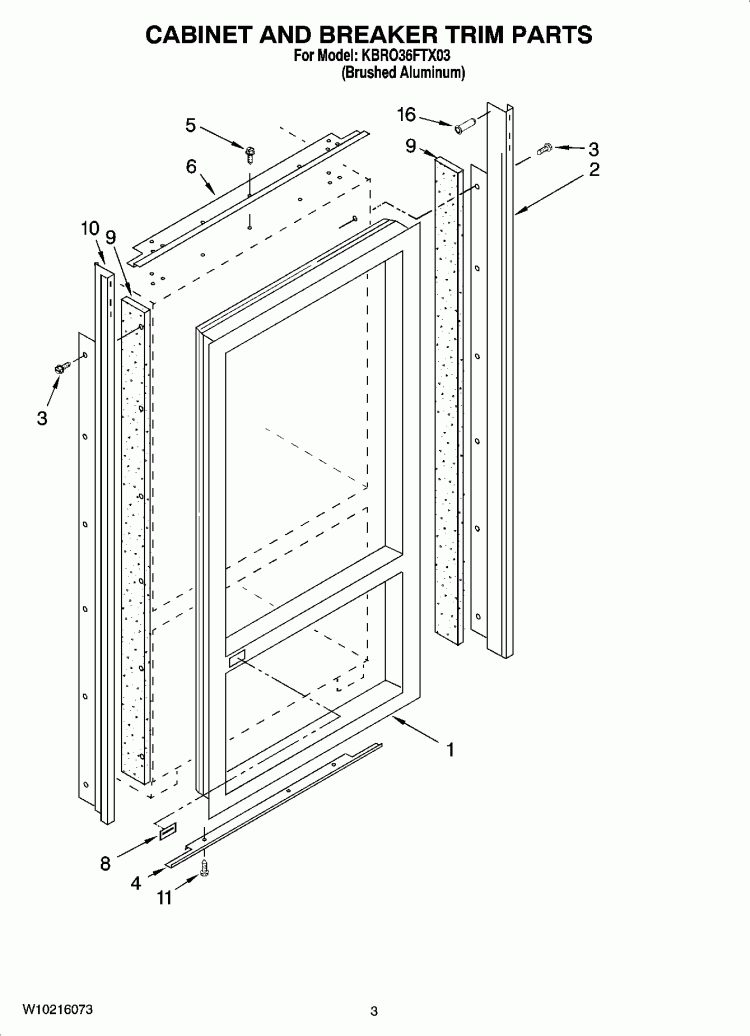 CABINET AND BREAKER TRIM PARTS Diagram and Parts List for KBRO36FTX03  KitchenAid Refrigerator