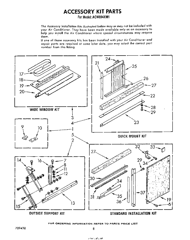 ACCESSORY KIT Diagram and Parts List for ACW094XT0  Whirlpool Air Conditioner