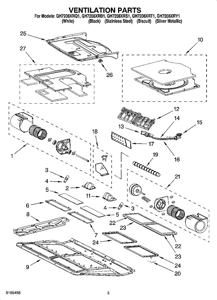 VENTILATION PARTS Diagram and Parts List for GH7208XRQ1  Whirlpool Microwave