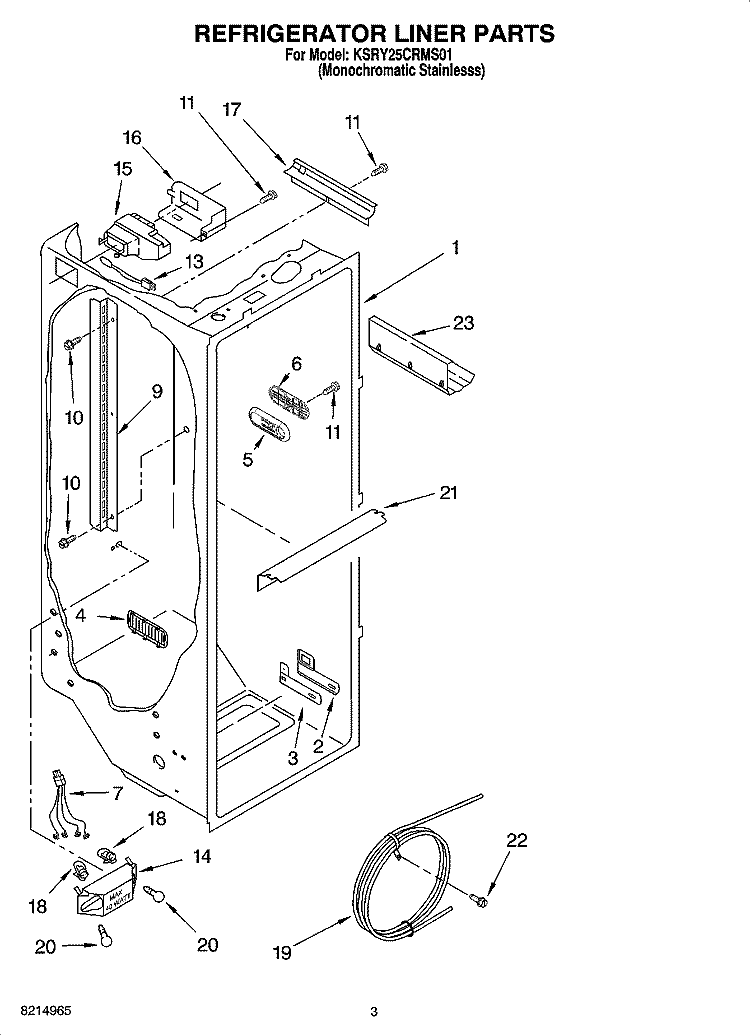 REFRIGERATOR LINER PARTS Diagram and Parts List for KSRY25CRMS01  KitchenAid Refrigerator