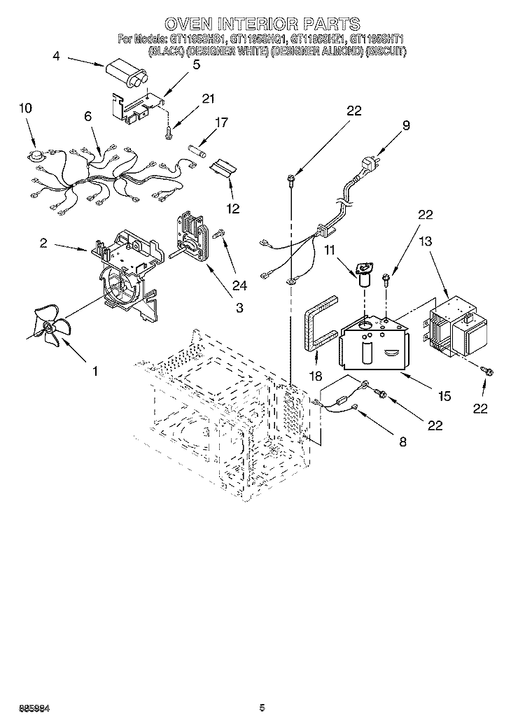 OVEN INTERIOR Diagram and Parts List for GT1195SHZ1  Whirlpool Microwave