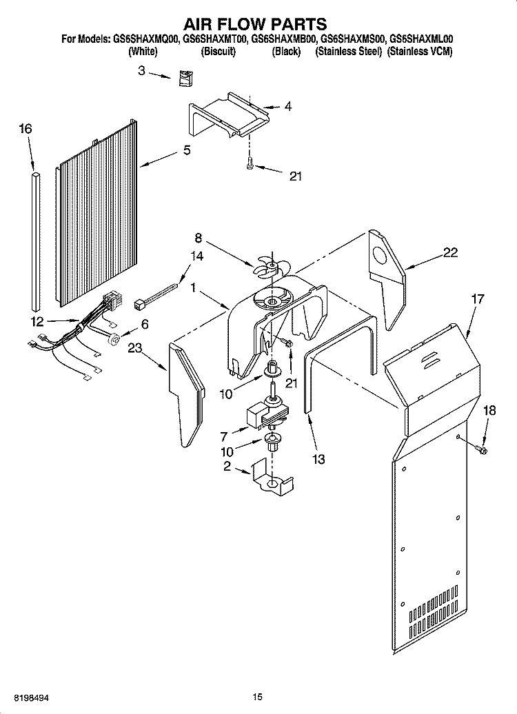 AIR FLOW PARTS Diagram and Parts List for GS6SHAXMT00  Whirlpool Refrigerator