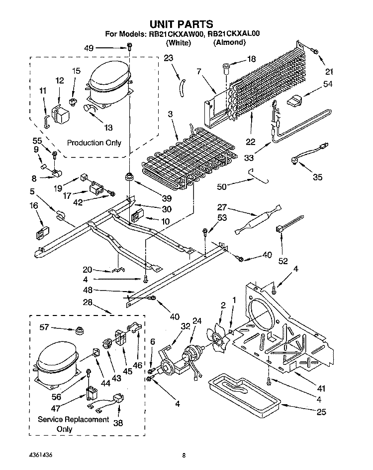 UNIT Diagram and Parts List for RB21CKXAW00  Roper Refrigerator