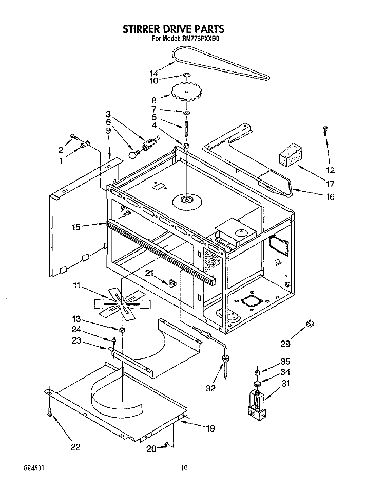 STIRRER DRIVE Diagram and Parts List for RM778PXXB0  Whirlpool Microwave Oven Combo
