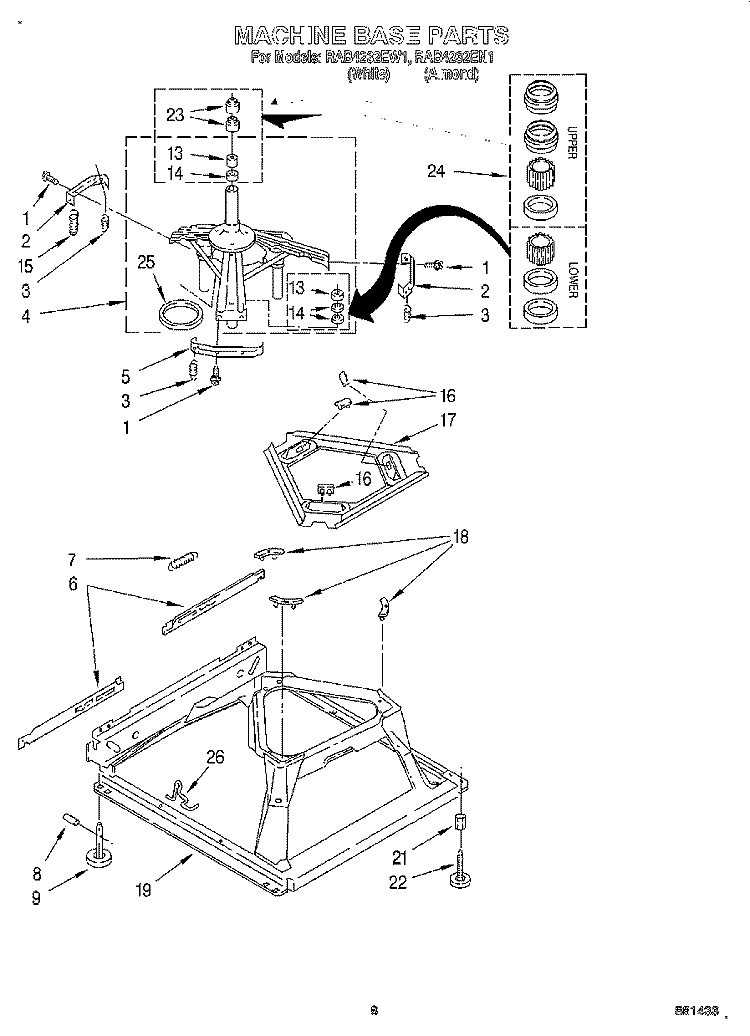 MACHINE BASE Diagram and Parts List for RAB4232EW1  Roper Washer