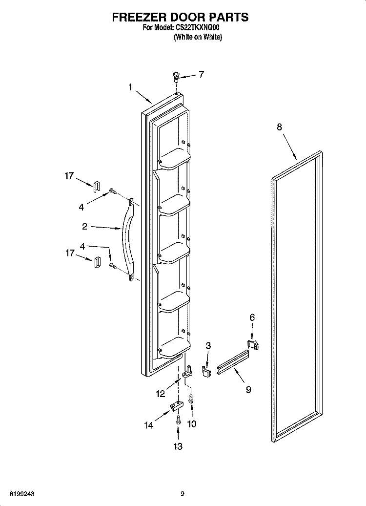 FREEZER DOOR PARTS Diagram and Parts List for CS22TKXNQ00  Crosley Refrigerator