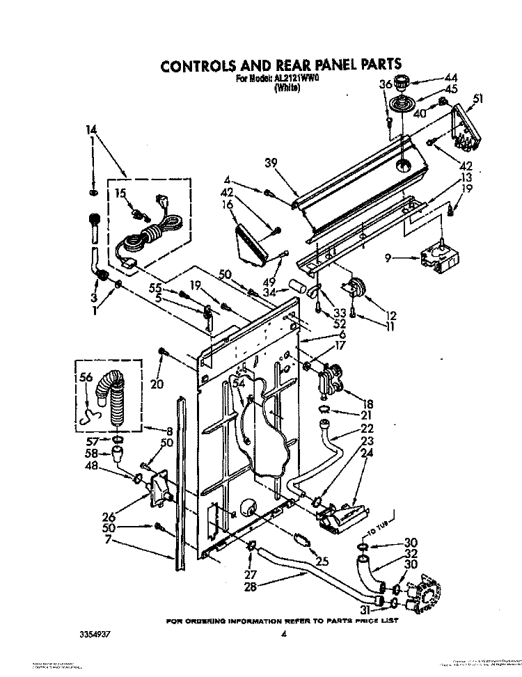 CONTROLS AND REAR PANEL Diagram and Parts List for AL2121WW0  Whirlpool Washer