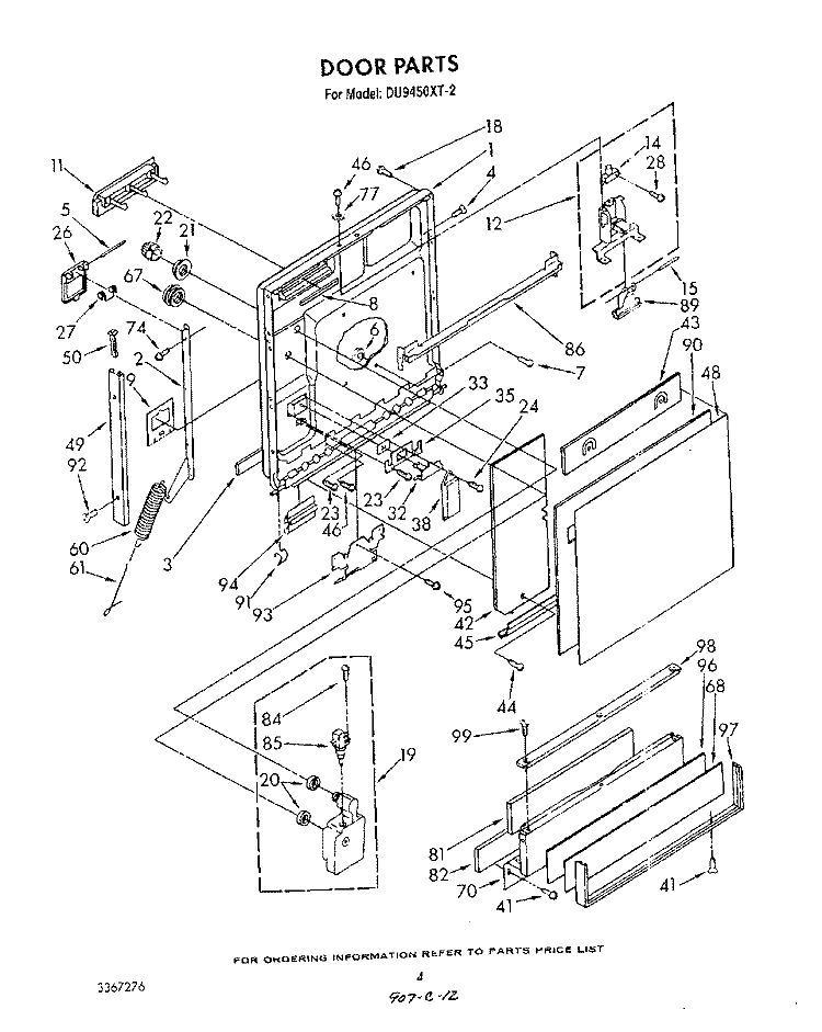 DOOR Diagram and Parts List for DU9450XT2  Whirlpool Dishwasher