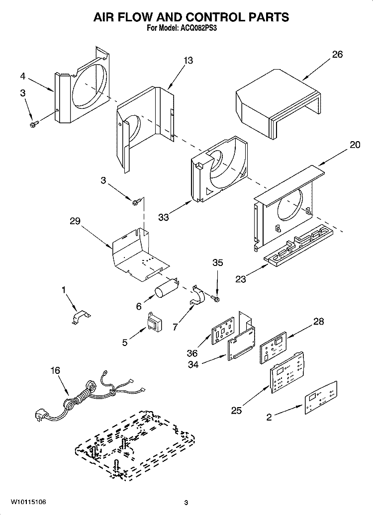 AIR FLOW AND CONTROL PARTS Diagram and Parts List for ACQ082PS3  Whirlpool Air Conditioner