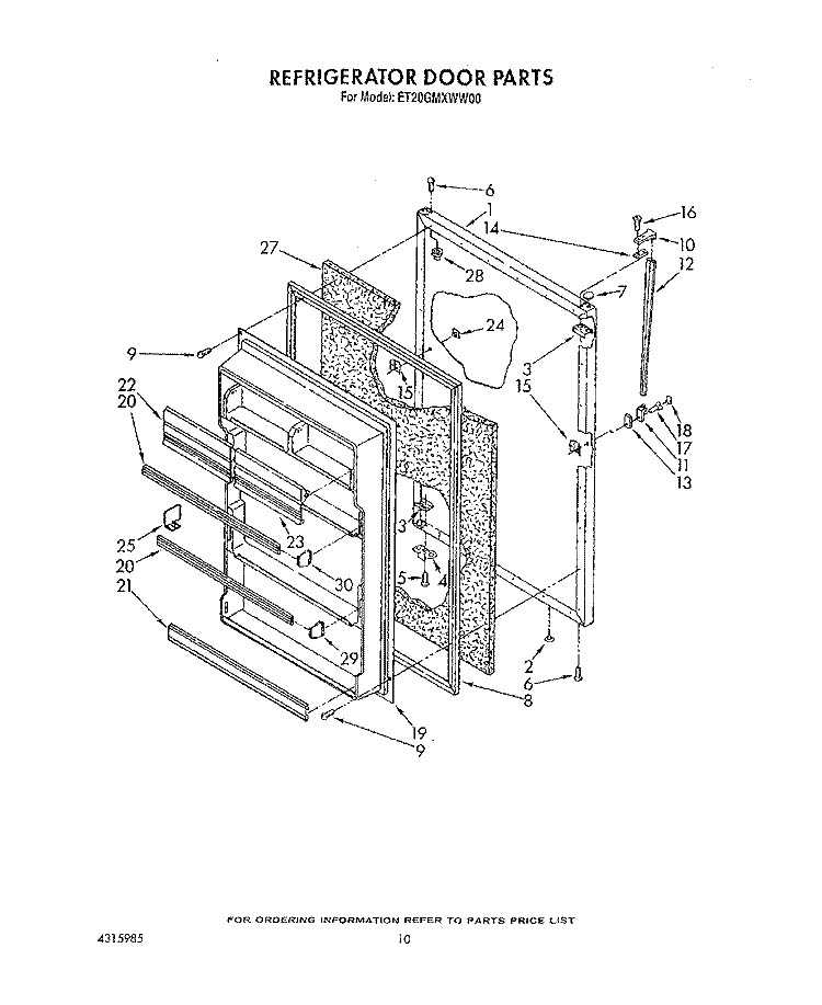 REFRIGERATOR DOOR Diagram and Parts List for ET20GMXWW00  Whirlpool Refrigerator