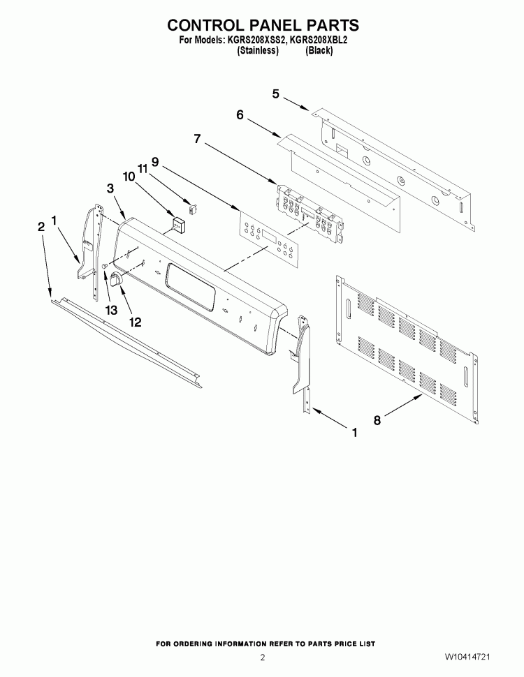 CONTROL PANEL PARTS Diagram and Parts List for KGRS208XSS2  KitchenAid Range
