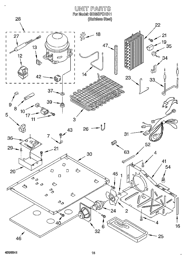 UNIT Diagram and Parts List for GD25SFCHS11  Whirlpool Refrigerator