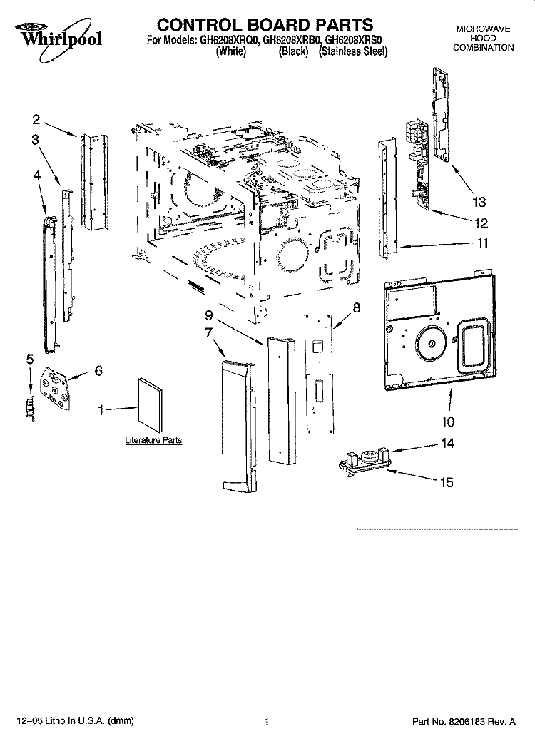 CONTROL BOARD PARTS Diagram and Parts List for GH6208XRS0  Whirlpool Microwave