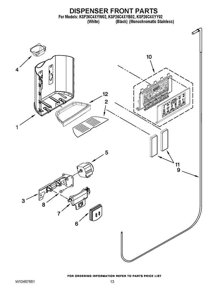 DISPENSER FRONT PARTS Diagram and Parts List for KSF26C4XYB02  KitchenAid Refrigerator