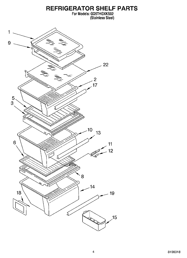 REFRIGERATOR SHELF Diagram and Parts List for GD5THGXKS02  Whirlpool Refrigerator