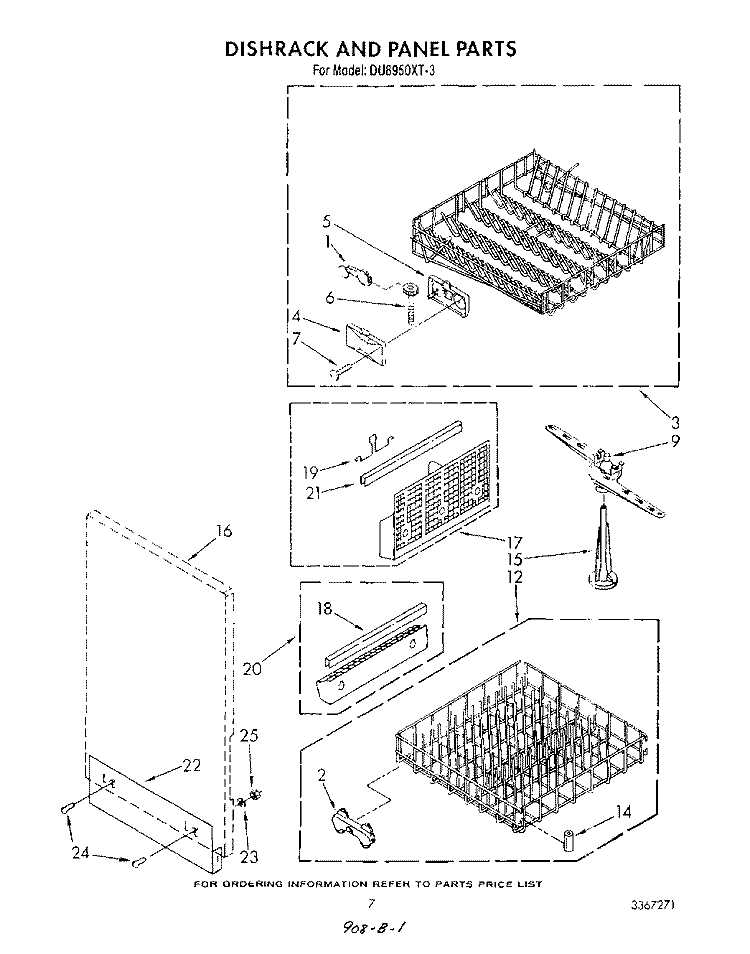 DISH RACK AND PANEL Diagram and Parts List for DU8950XT3  Whirlpool Dishwasher