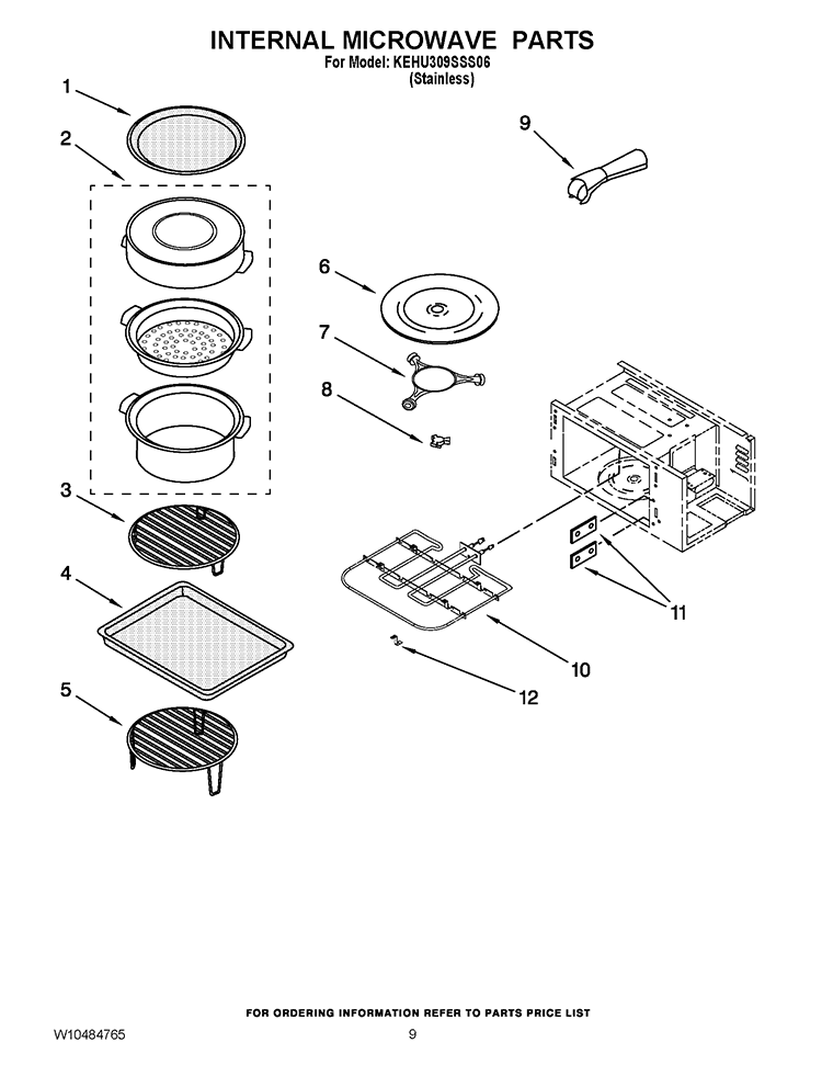 INTERNAL MICROWAVE PARTS Diagram and Parts List for KEHU309SSS06  KitchenAid Microwave Oven Combo