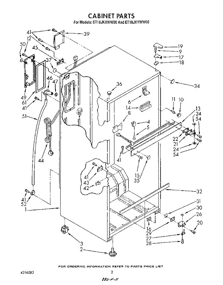 CABINET Diagram and Parts List for ET18JKXWW00  Whirlpool Refrigerator