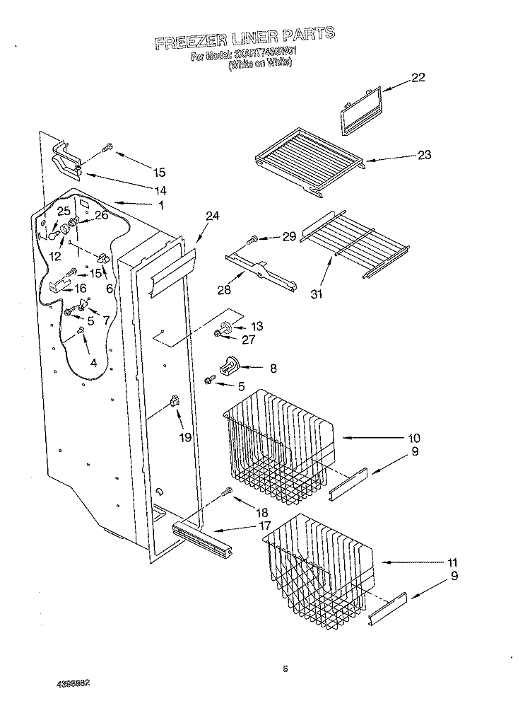 FREEZER LINER Diagram and Parts List for 3XART745GW01  Whirlpool Refrigerator
