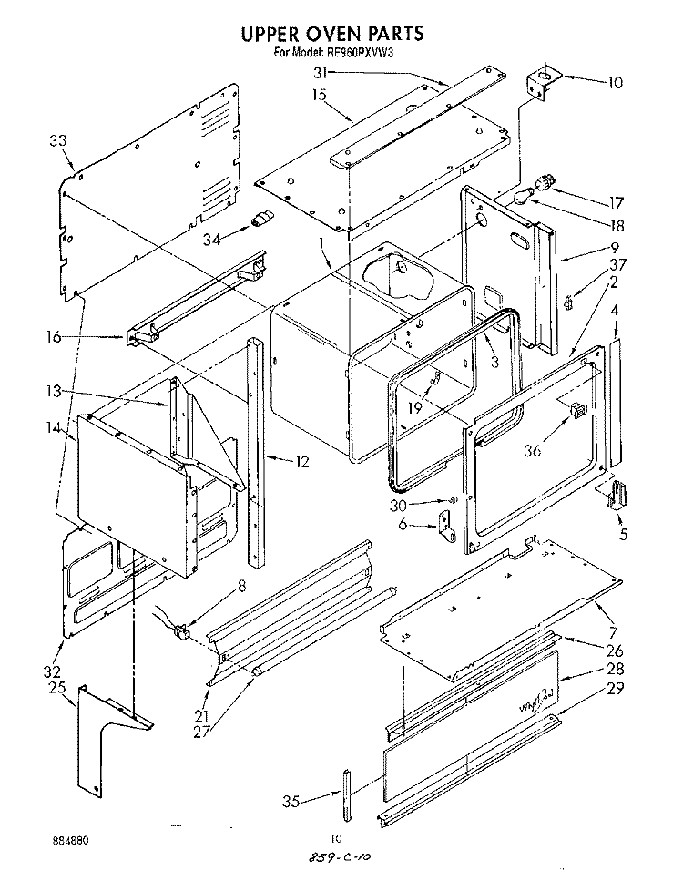 UPPER OVEN Diagram and Parts List for RE960PXVN3  Whirlpool Range