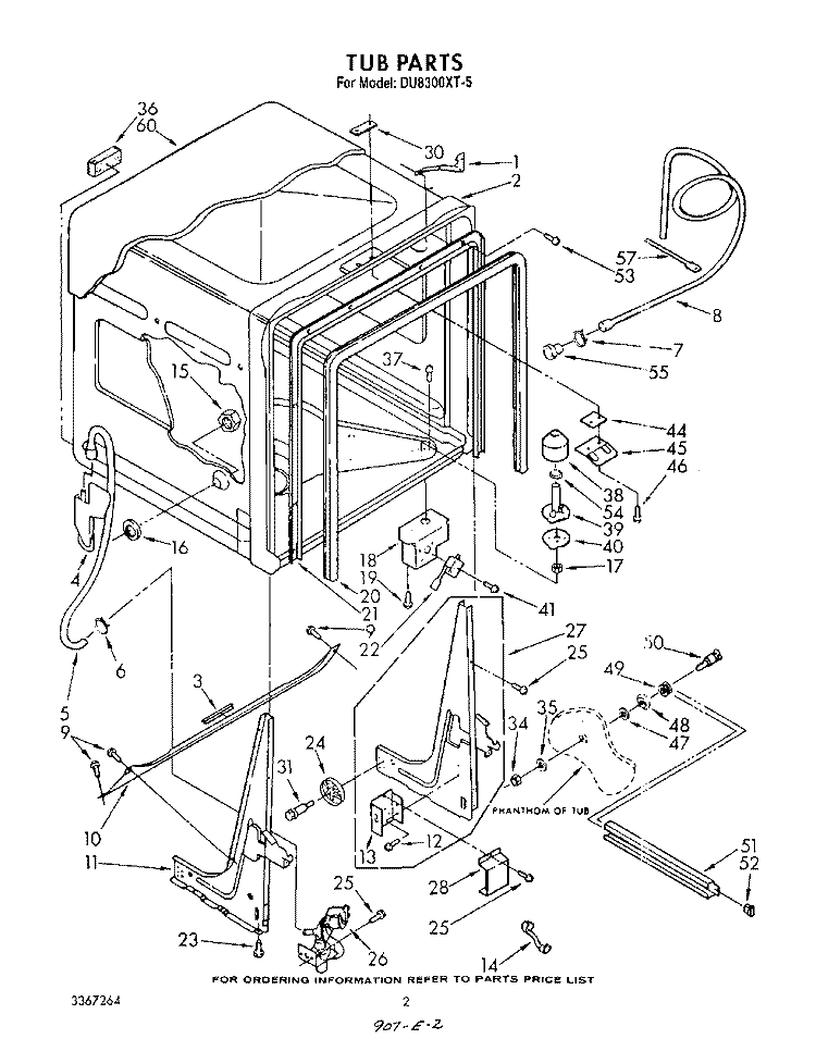 TUB , LITERATURE AND OPTIONAL Diagram and Parts List for DU8300XT5  Whirlpool Dishwasher