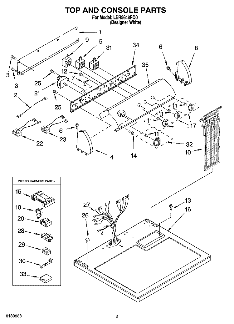 TOP AND CONSOLE PARTS Diagram and Parts List for LER8648PQ0  Whirlpool Dryer