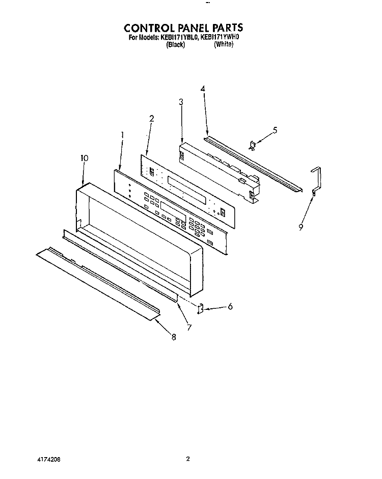 CONTROL PANEL, LIT/OPTIONAL Diagram and Parts List for KEBI171YBL0  KitchenAid Wall Oven