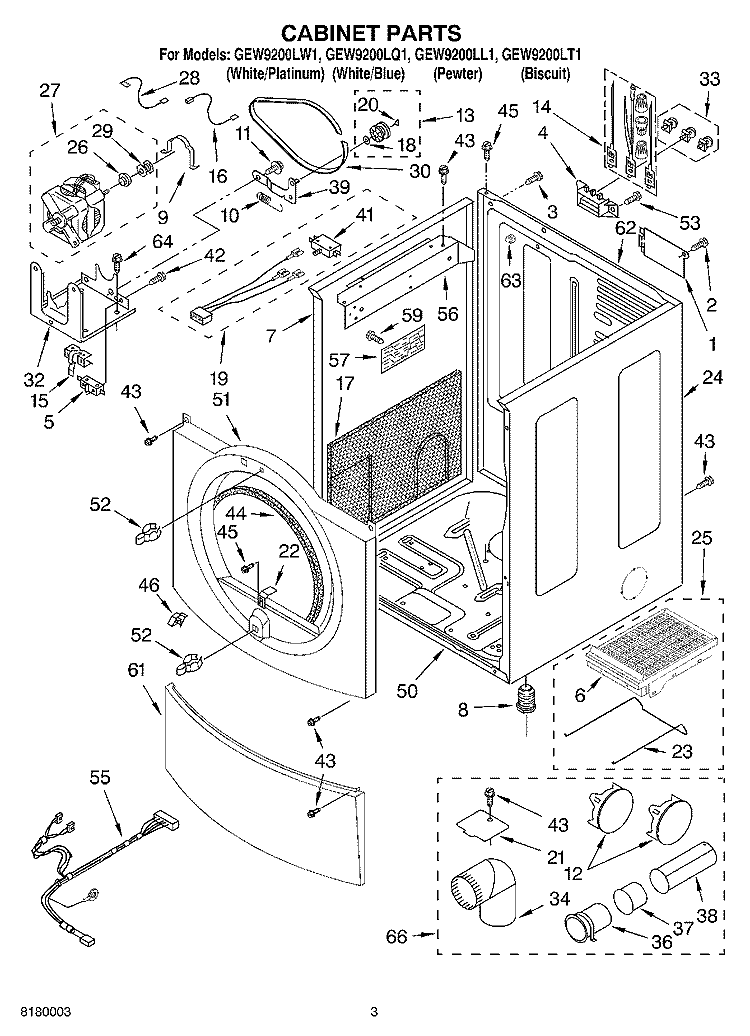 CABINET PARTS Diagram and Parts List for GEW9200LQ1  Whirlpool Dryer