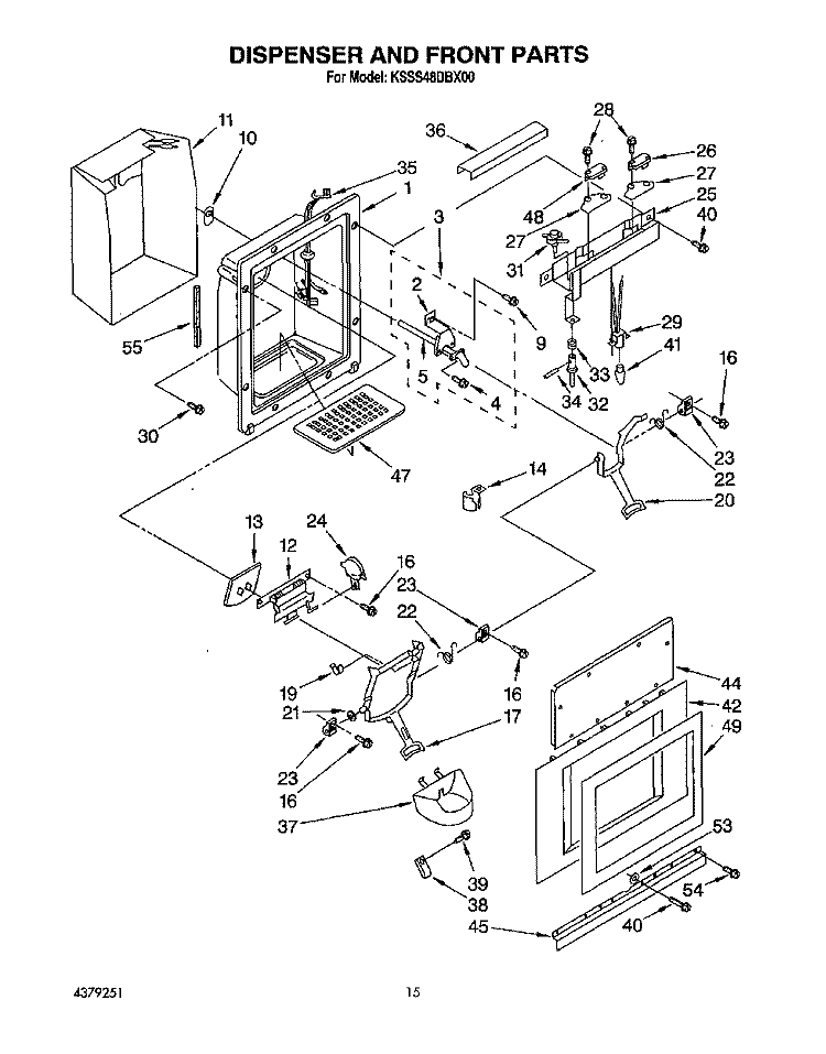 DISPENSER AND FRONT Diagram and Parts List for KSSS48DBX00  KitchenAid Refrigerator