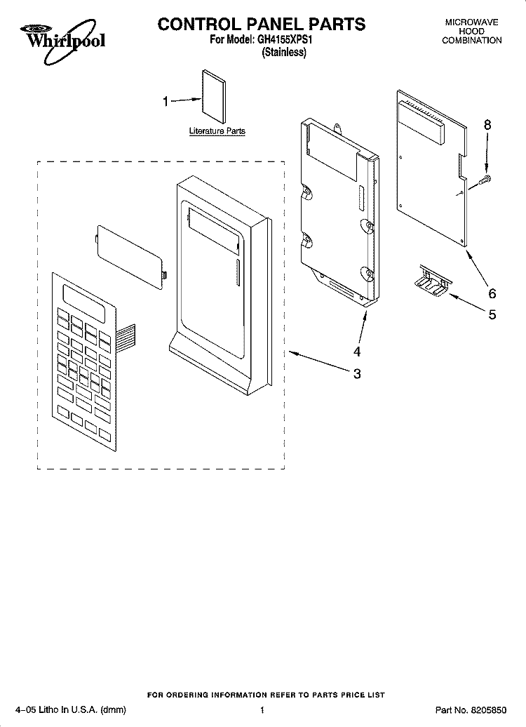 CONTROL PANEL PARTS Diagram and Parts List for GH4155XPS1  Whirlpool Microwave