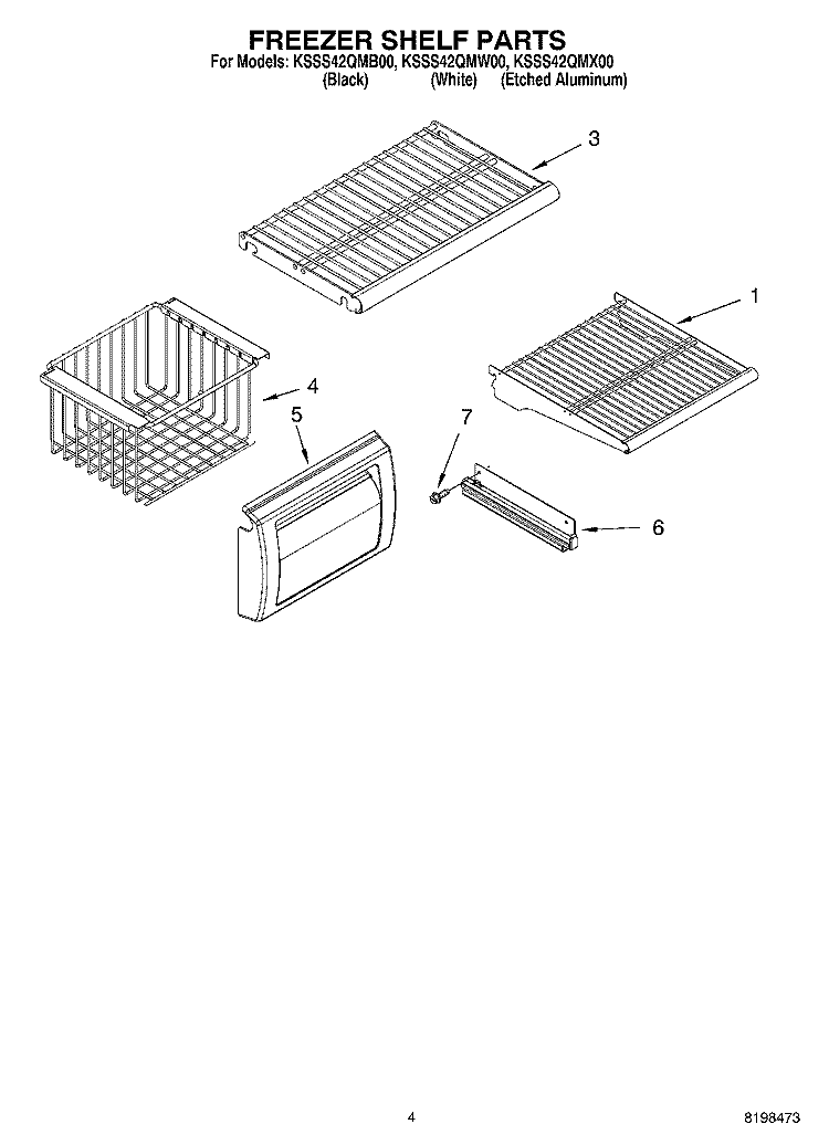 FREEZER SHELF PARTS Diagram and Parts List for KSSS42QMB00  KitchenAid Refrigerator