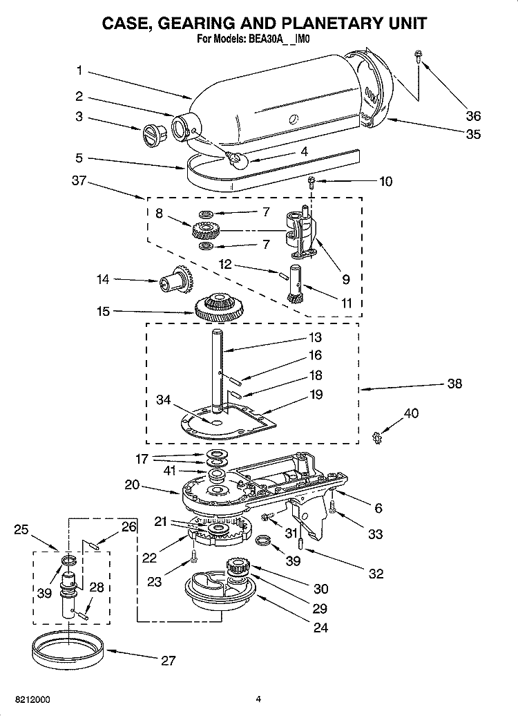 CASE, GEARING AND PLANETARY UNIT Diagram and Parts List for BEA30AVAIM0  Whirlpool Mixer