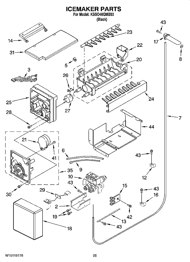 ICEMAKER PARTS Diagram and Parts List for KSSO48QMB03  KitchenAid Refrigerator