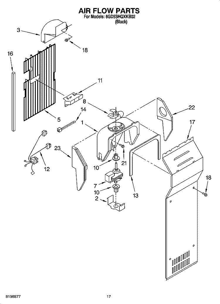AIR FLOW PARTS Diagram and Parts List for 6GD5SHQXKB02  Whirlpool Refrigerator