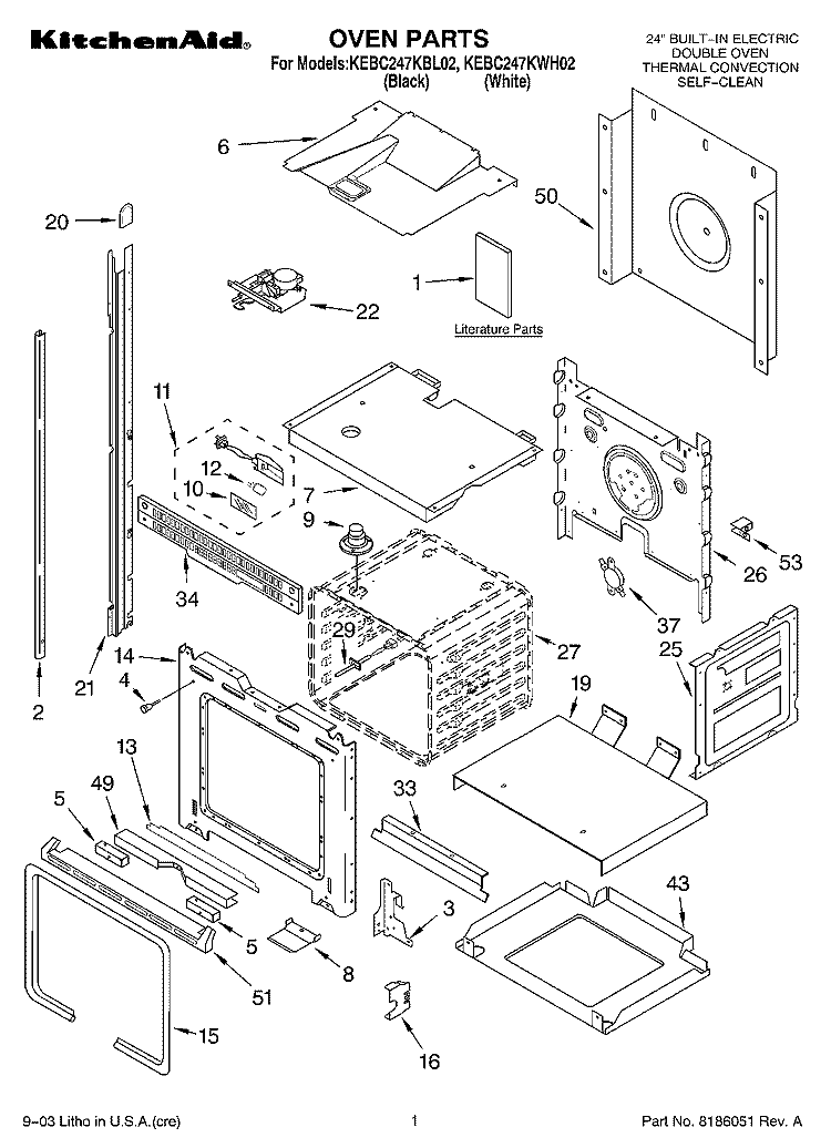 OVEN PARTS Diagram and Parts List for KEBC247KWH02  KitchenAid Wall Oven