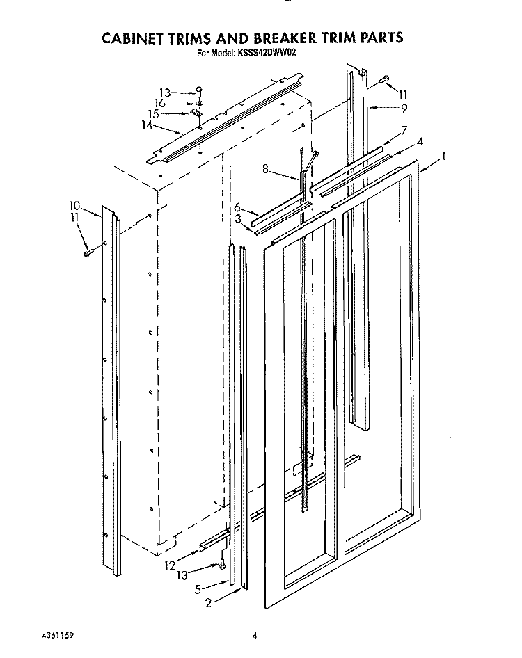 CABINET TRIMS AND BREAKER TRIM Diagram and Parts List for KSSS42DWW02  KitchenAid Refrigerator