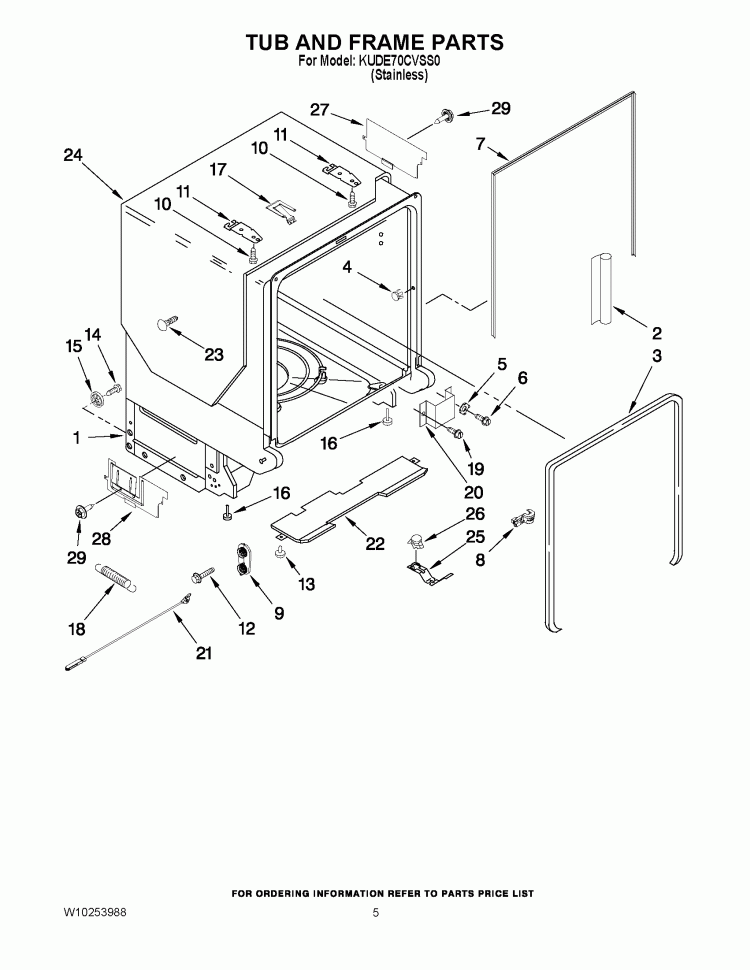 TUB AND FRAME PARTS Diagram and Parts List for KUDE70CVSS0  KitchenAid Dishwasher