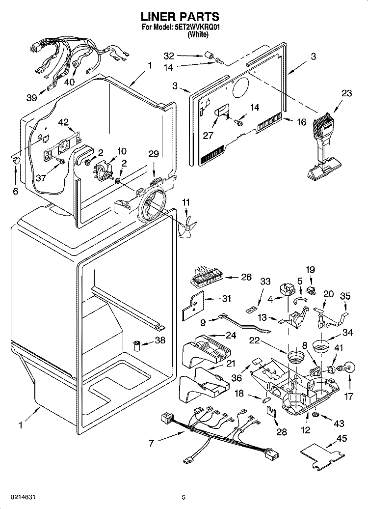 LINER PARTS Diagram and Parts List for 5ET2WVKRQ01  Whirlpool Refrigerator