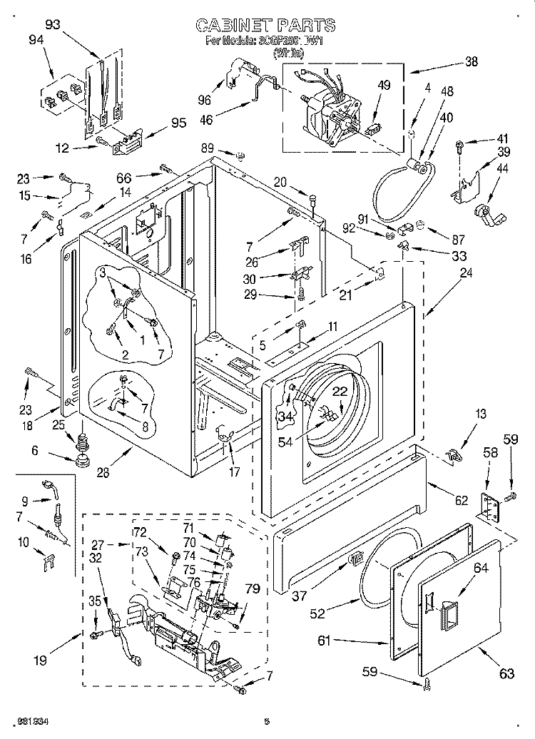 CABINET Diagram and Parts List for 3CGP2951DW1  Whirlpool Dryer
