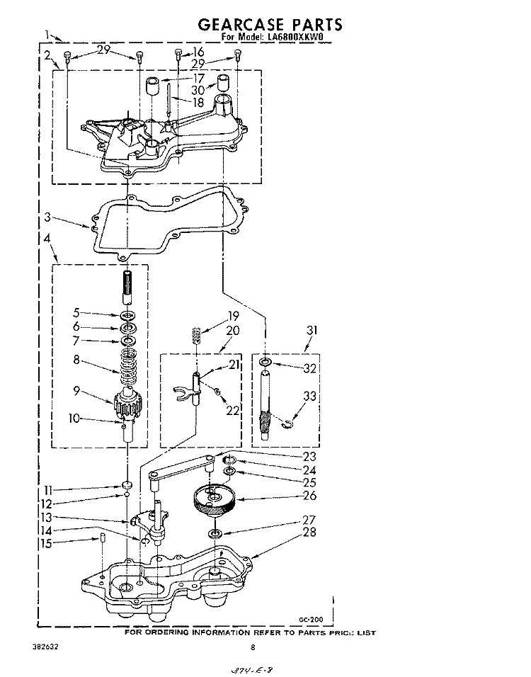 GEARCASE Diagram and Parts List for LA6800XKW0  Whirlpool Washer