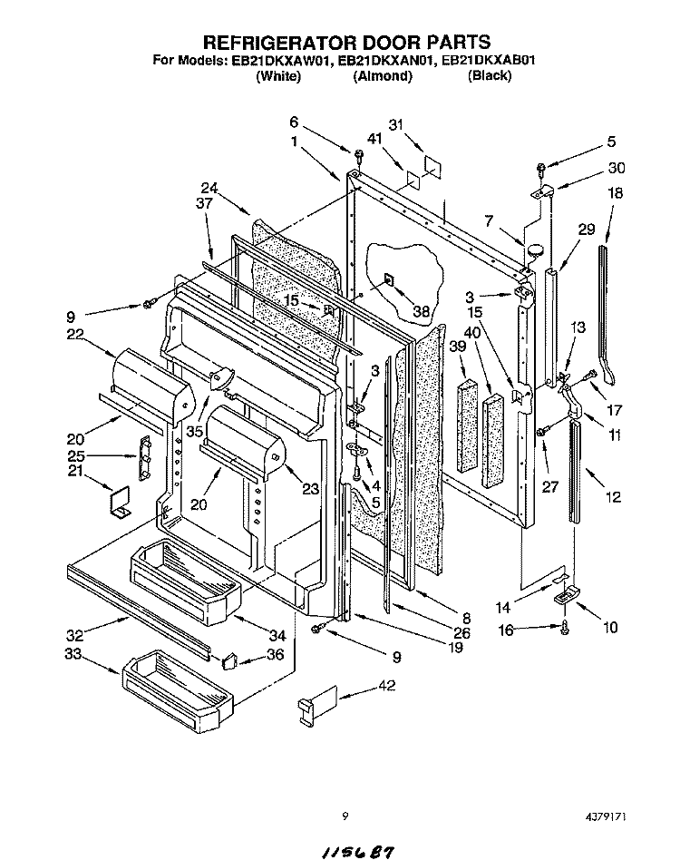 REFRIGERATOR DOOR Diagram and Parts List for EB21DKXAW01  Whirlpool Refrigerator
