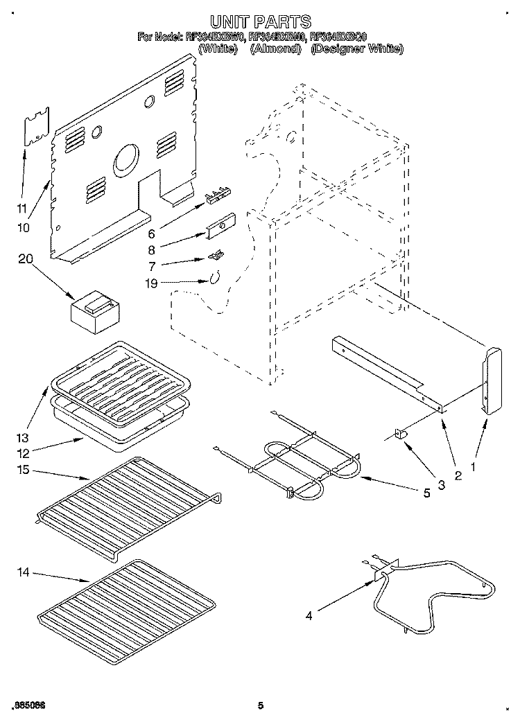 UNIT Diagram and Parts List for RF364BXBW0  Whirlpool Range
