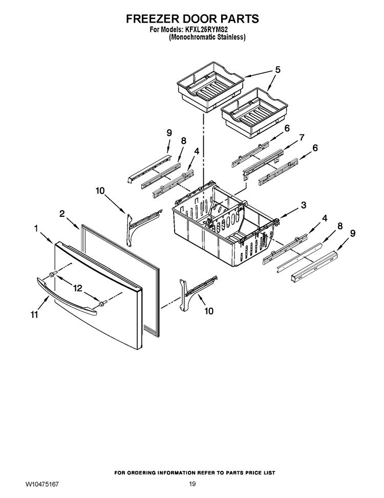 FREEZER DOOR PARTS Diagram and Parts List for KFXL25RYMS2  KitchenAid Refrigerator