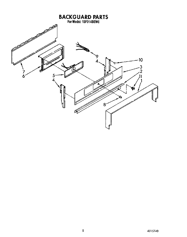 BACKGUARD Diagram and Parts List for 1SF014BEN0  Whirlpool Range